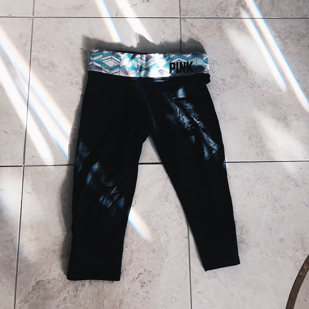 PINK yoga pants with patterned band